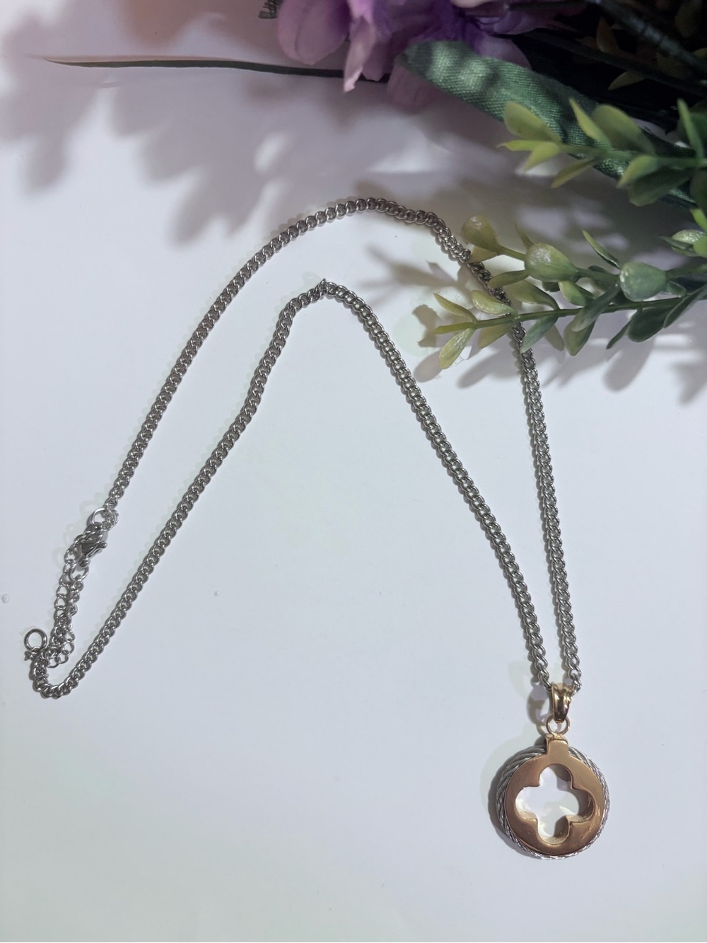 Two-Tone Clover Pendant Necklace in Gold and Silver - Women's Jewelry